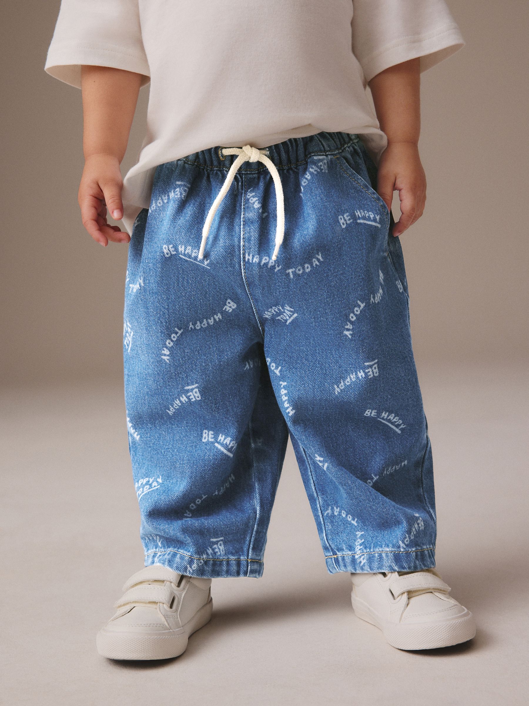 Mid Blue All Over Print - Jeans van 100% katoen met wijde pijpen (3mnd -7jr)