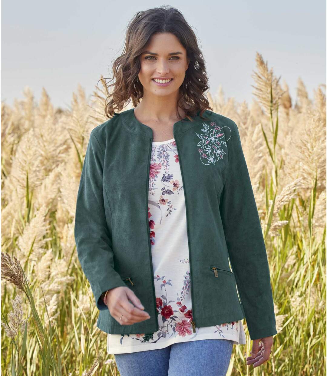 Veste Suédine Effet Daim Brodée