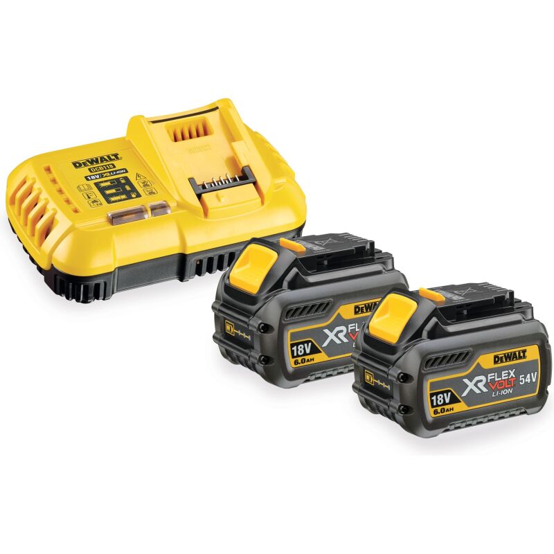 Pack 2 batteries XR FLEXVOLT 18V/54V 6Ah/2Ah Li-Ion + chargeur rapide