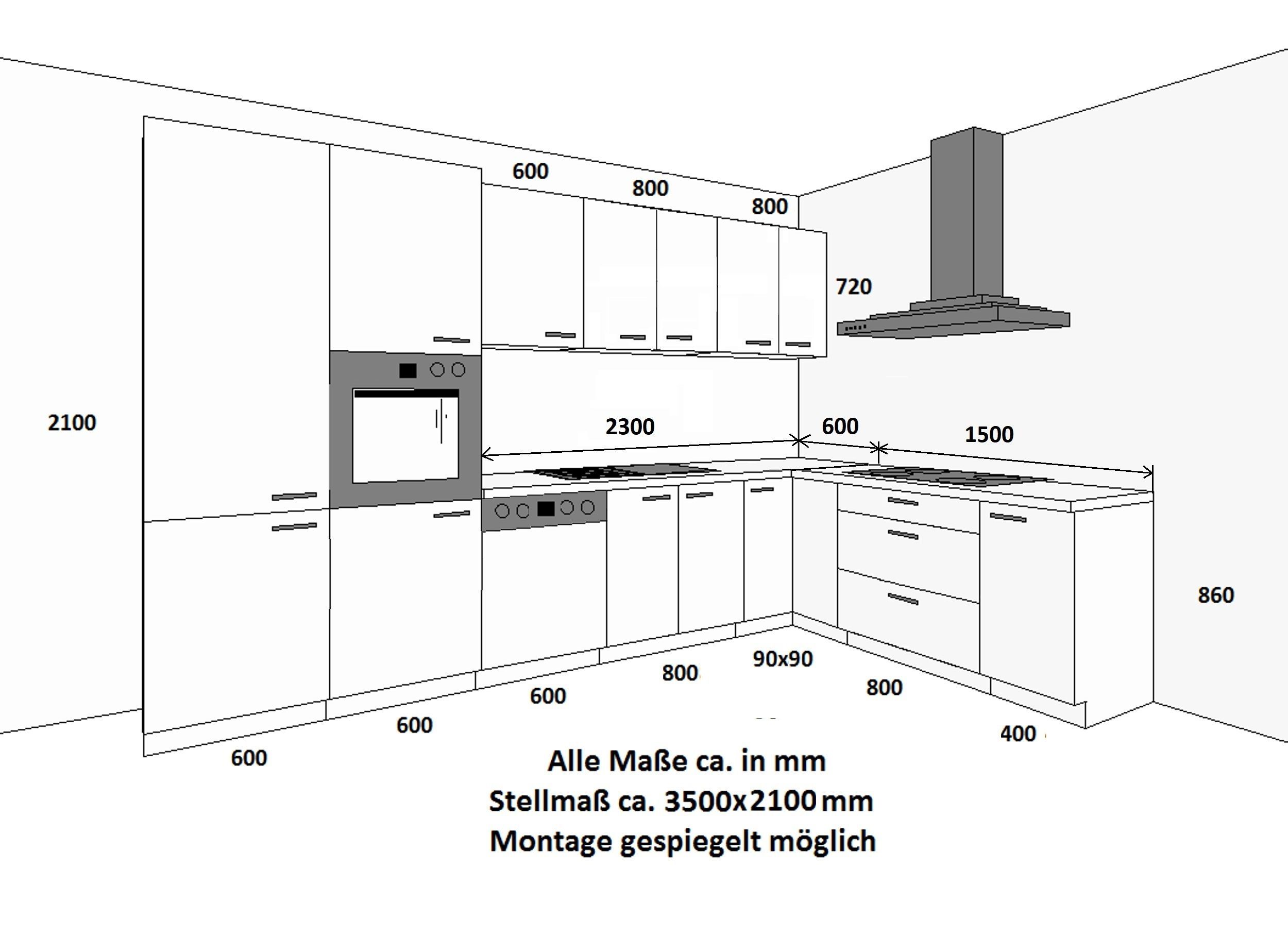 Landhaus Küche Stilo Grau 350x210cm Küchenzeile Einbauküche Eckküche Winkelküche