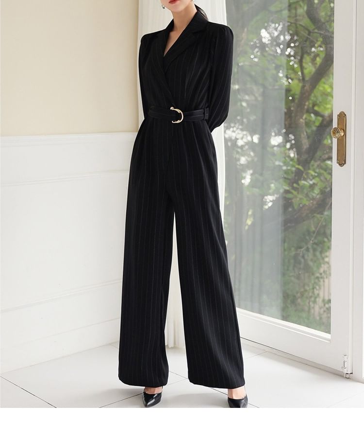 Bornite - Gestreepte jumpsuit met pofmouwen en kraag