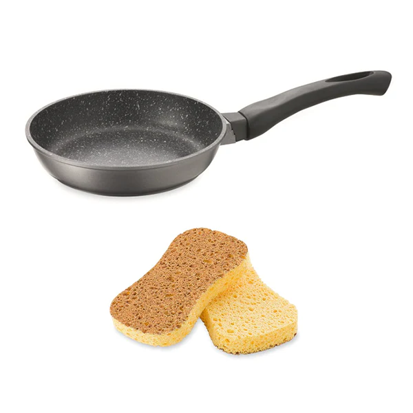 Set poêle anti-adhérente Dur comme la pierre 24 cm et 2 éponges végéta