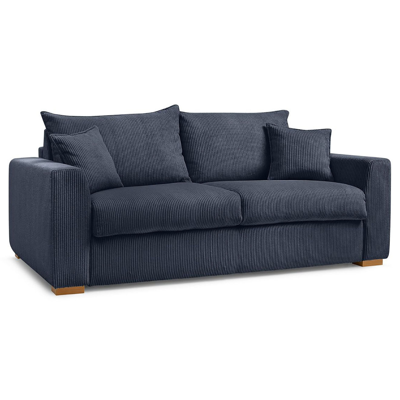 Bobochic Canapé droit convertible express en Velours côtelé 3 places Augustin bleu foncé - 205x96x97 cm