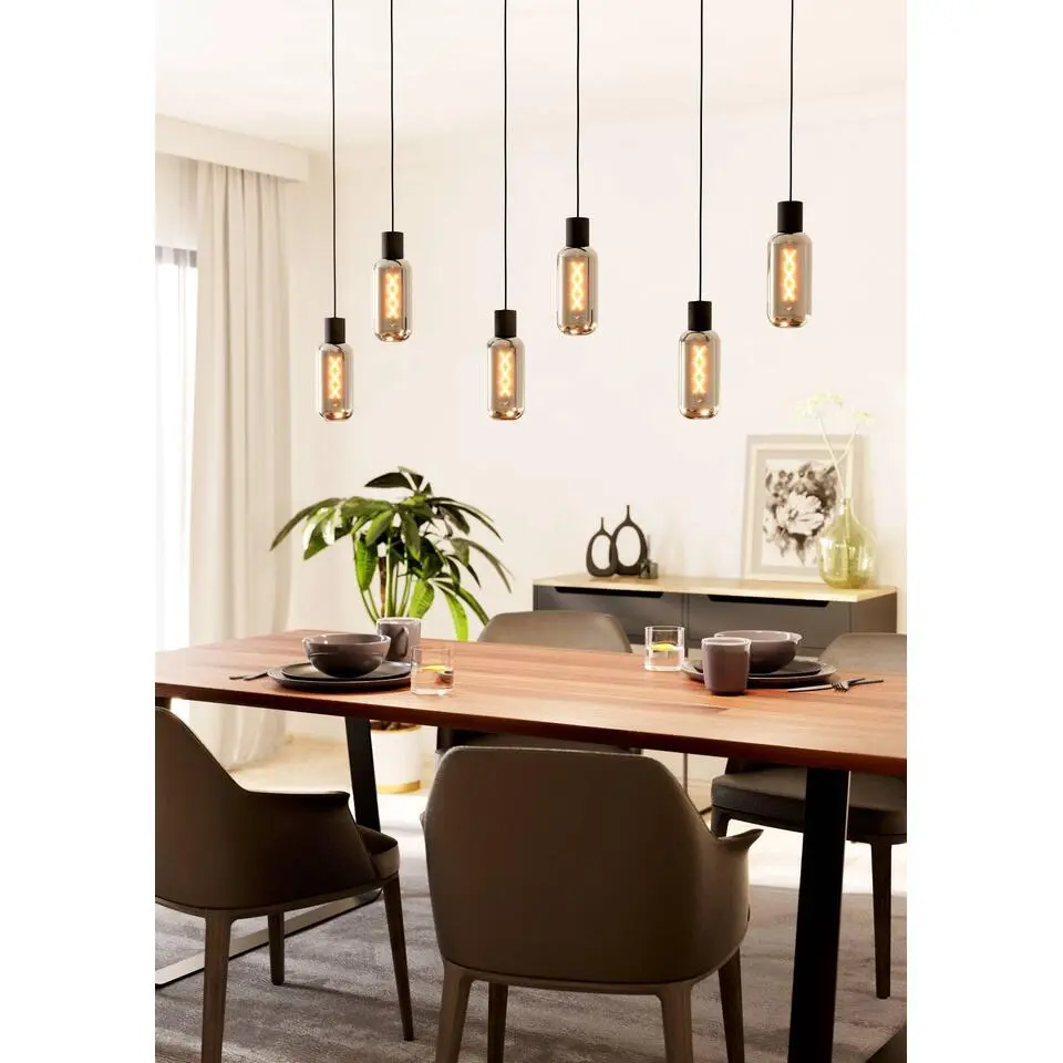 EGLO Majone hanglamp - E27 - Smoke glas - 138 cm - Zwart