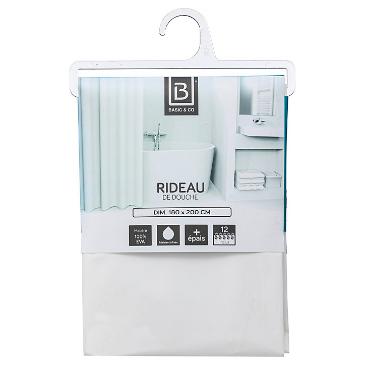 Rideau de douche blanc Eva 180 x 200 cm