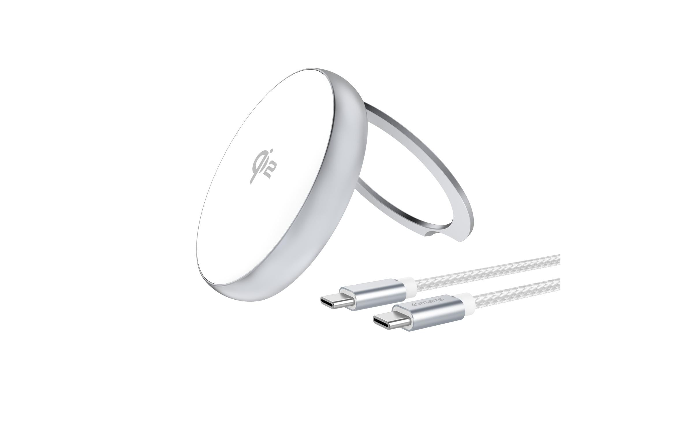 Wireless Charger Kickstand Qi2 Silber / WeissUniverselles MagSafe-kompatibles kabelloses Ladegerät mit magnetischer Befestigung