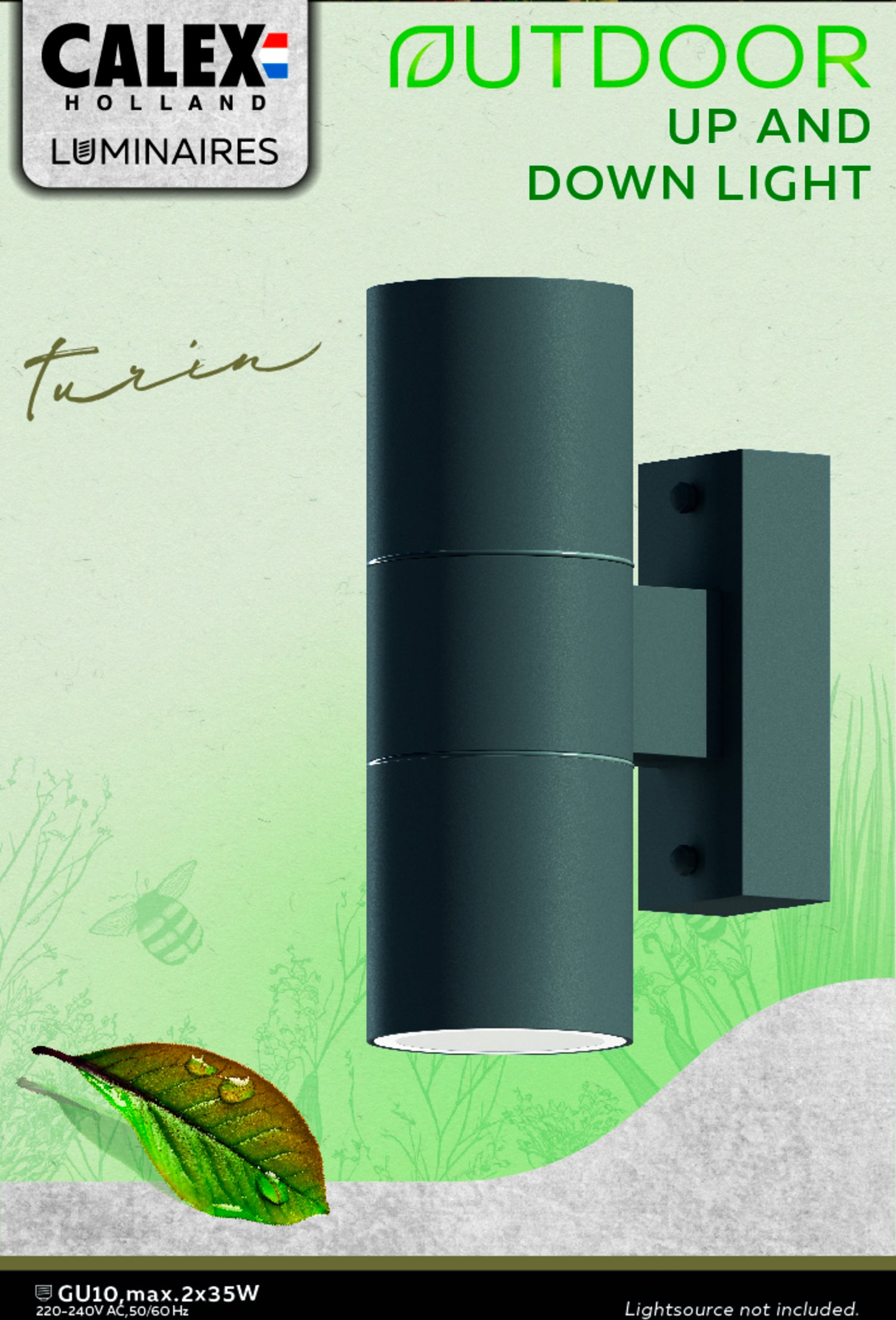 Calex wandlamp Turin antraciet 10,8 x 6 x 17 cm