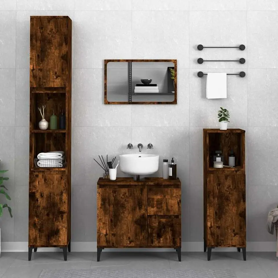 vidaXL - Gerookt eiken Wastafelonderkast - 1 deur 2 lades - Hout - 65x33x60 cm