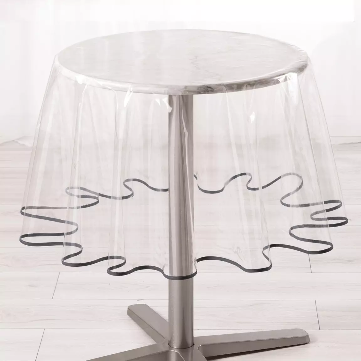 Nappe ronde toile cirée transparente (D180 cm) Garden Anthracite