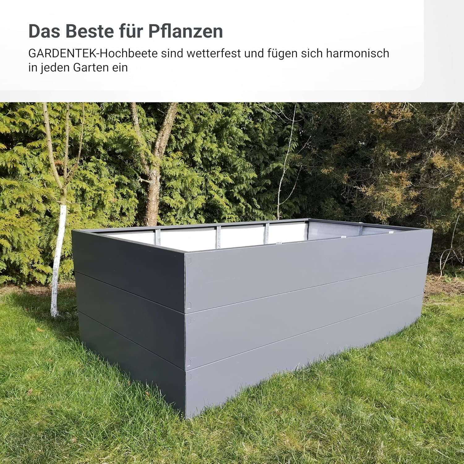 Hochbeet Metall 200x100x63 cm – Großes Hochbeet für Garten aus Stahl, Grau – Verzinkt & Pulverbeschichtet Rostfrei mit Maulwurfnetz – Hochbeete-Kit ideal als Kräuterbeet
