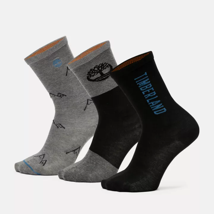 Kit com 3 camisetas Fresh Mountain Crew, unissex, em preto/cinza.