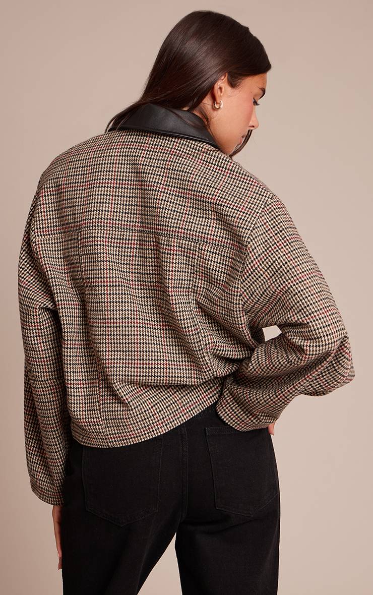 Marron Veste Zippée À Col En Synthétiquecuir À Carreaux