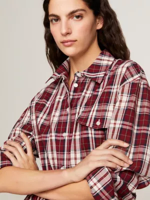 Vestido camisa midi xadrez tartan descontraído