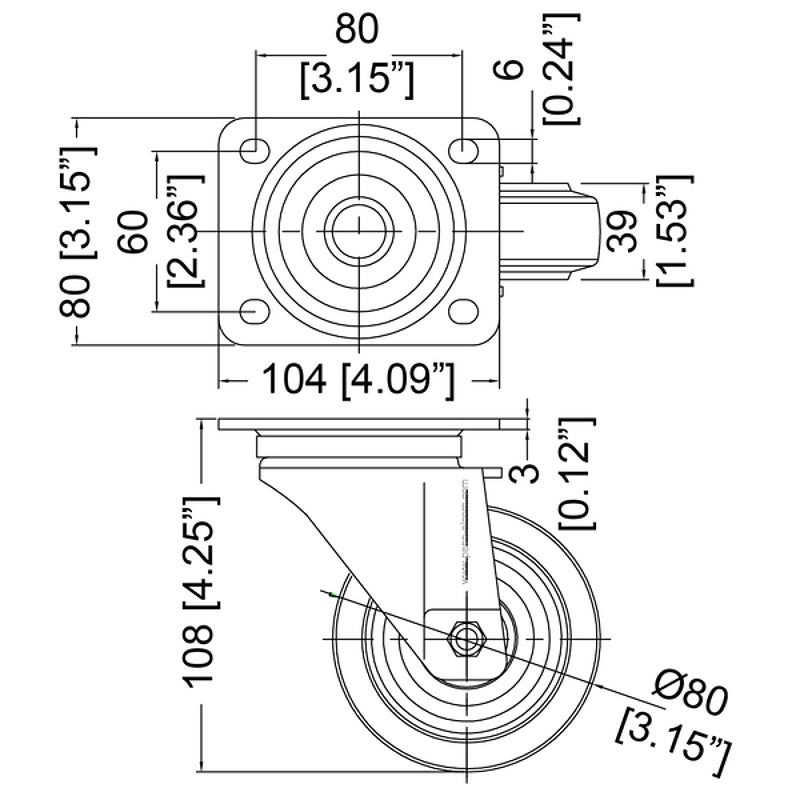 Penn Elcom zwenkwiel met rem 80 mm