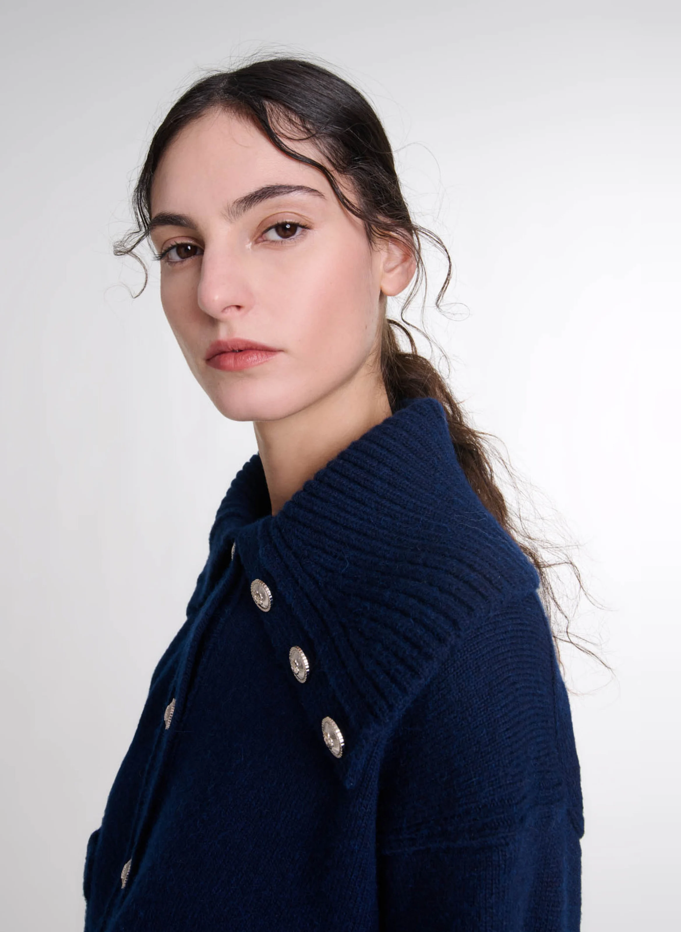 Cardigan droit col vareuse | Bleu