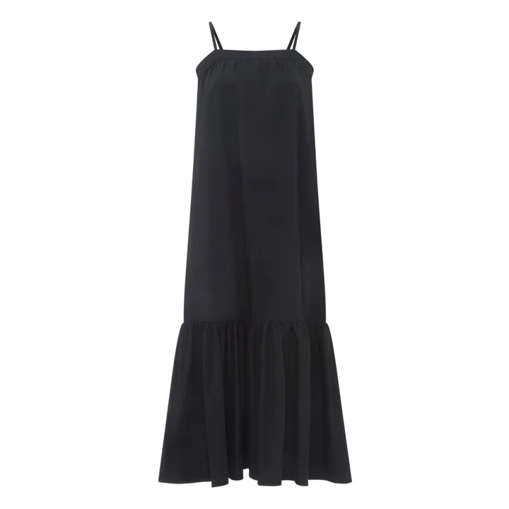 SMALLABLE BASICS Robe Midi à Fines Bretelles Femme en Popeline Organique | Noir