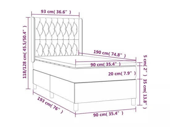 Sommier tapissier avec matelas et LED Taupe 90x190 cm Tissu