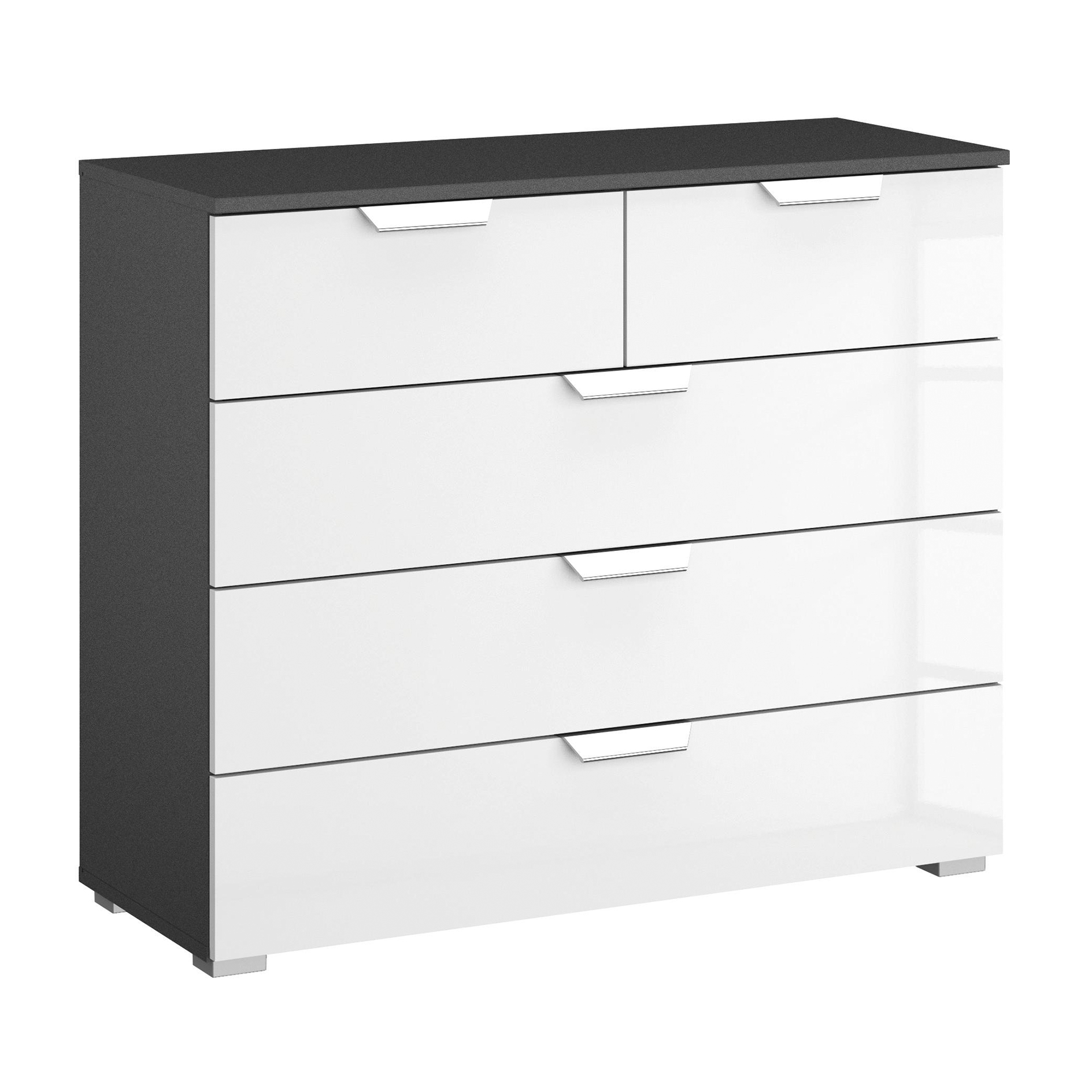 Kommode - weiß Hochglanz - grau metallic - 93 cm