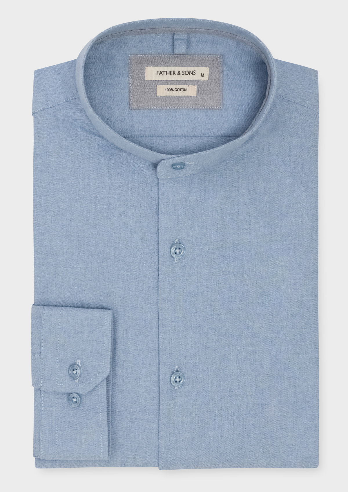 Chemise sport Slim en flanelle de coton uni bleu ciel à col officier