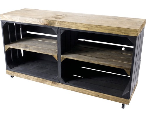 Vintage tv-kast met wielen, zwart, 100x50x30 cm
