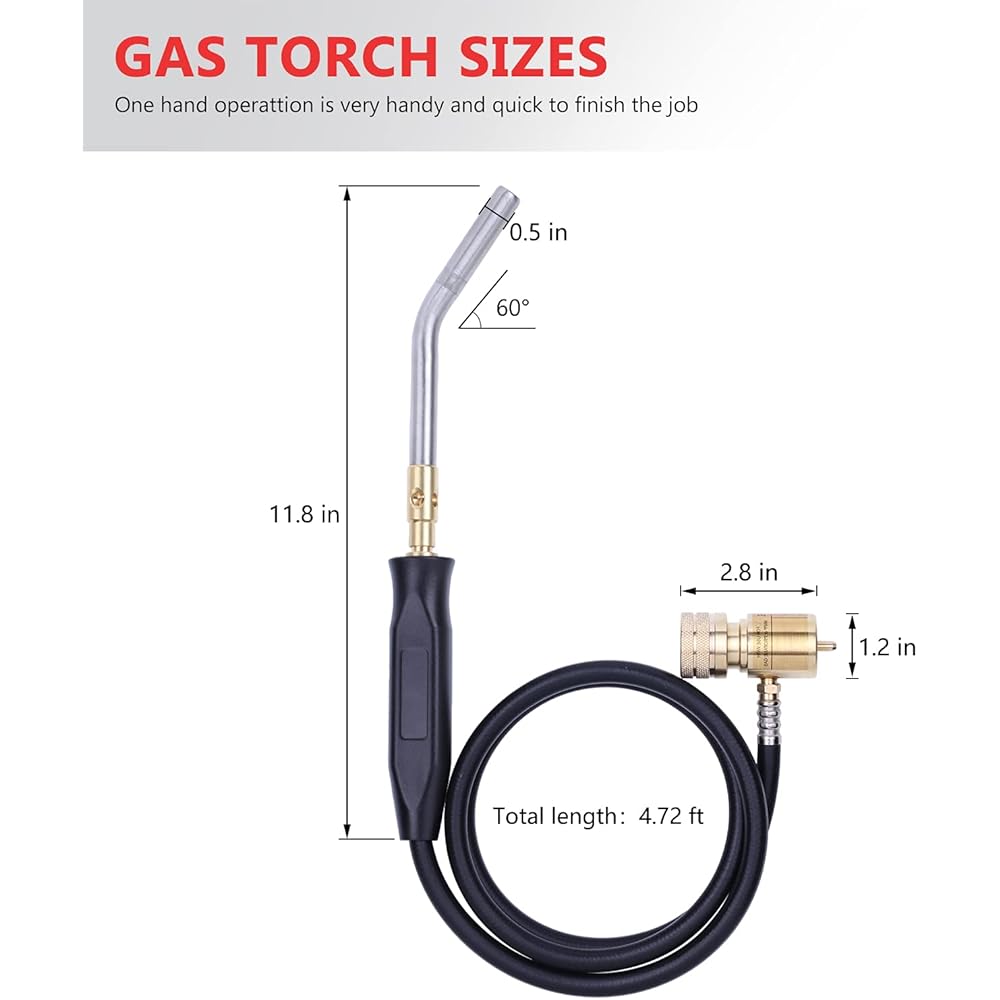 Aismrii Tuyau manuel pour chalumeau au propane, torche à gaz Mapp, torche de soudure, longueur du tuyau 1,5 m, température de fonctionnement maximale 1900 ℃ avec crochet (style basique) : Bricolage