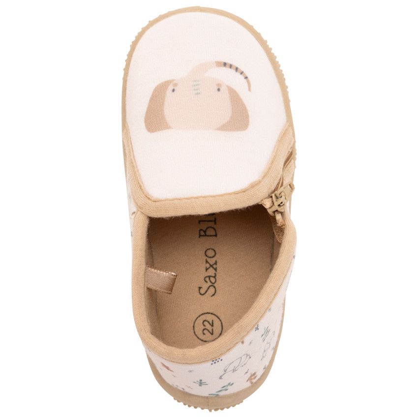 Chaussons bottillons zippés print éléphant pour bébé garçon - Ecru