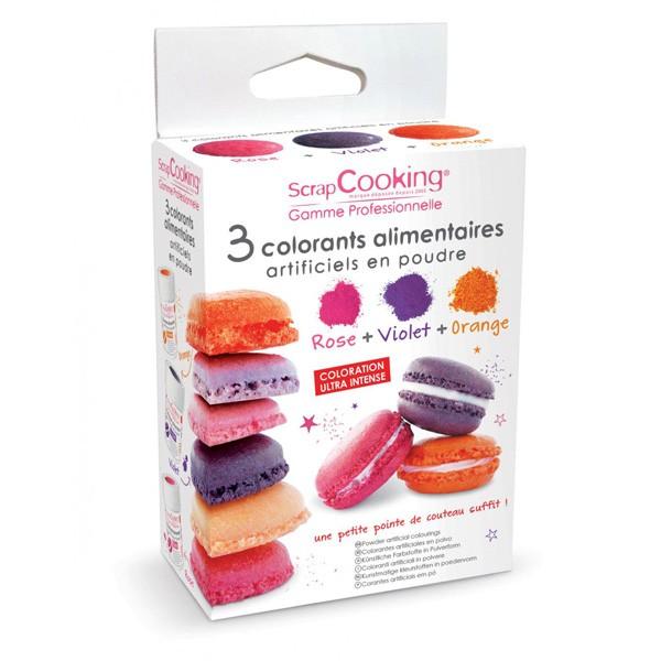 3 colorants alimentaires - orange, violet, rose Scrapcooking
