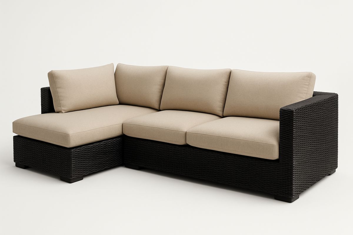 Ecksofa 3-Sitzer Polyrattan Beige Kissen