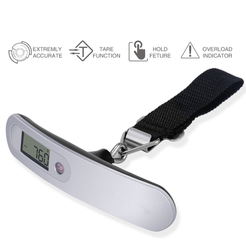 Digitale Reise Kofferwaage Gepäck Handwaage mit LCD-Anzeige (bis 50kg Gewicht) - Silber