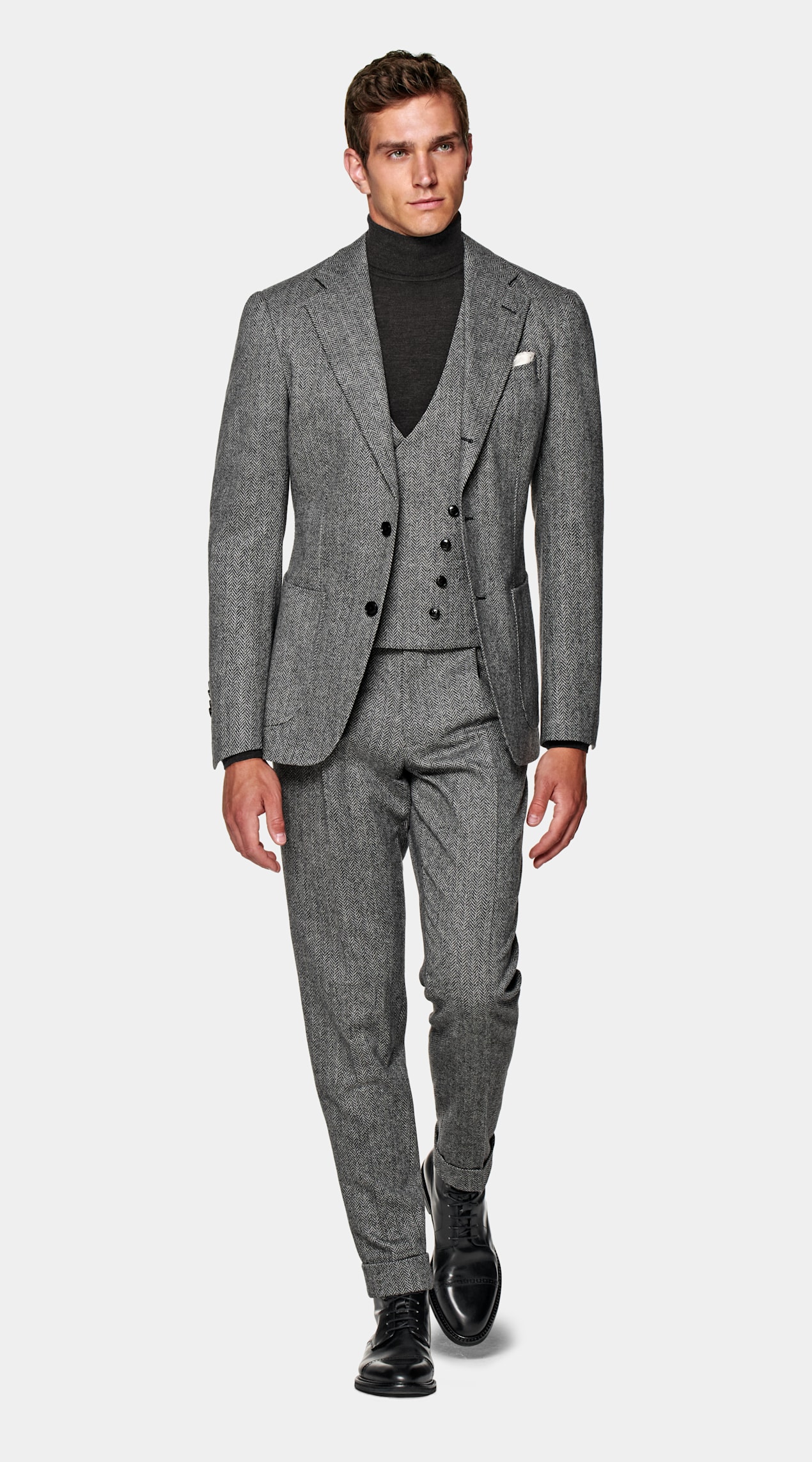 Costume trois pièces Havana coupe Tailored gris moyen à chevrons