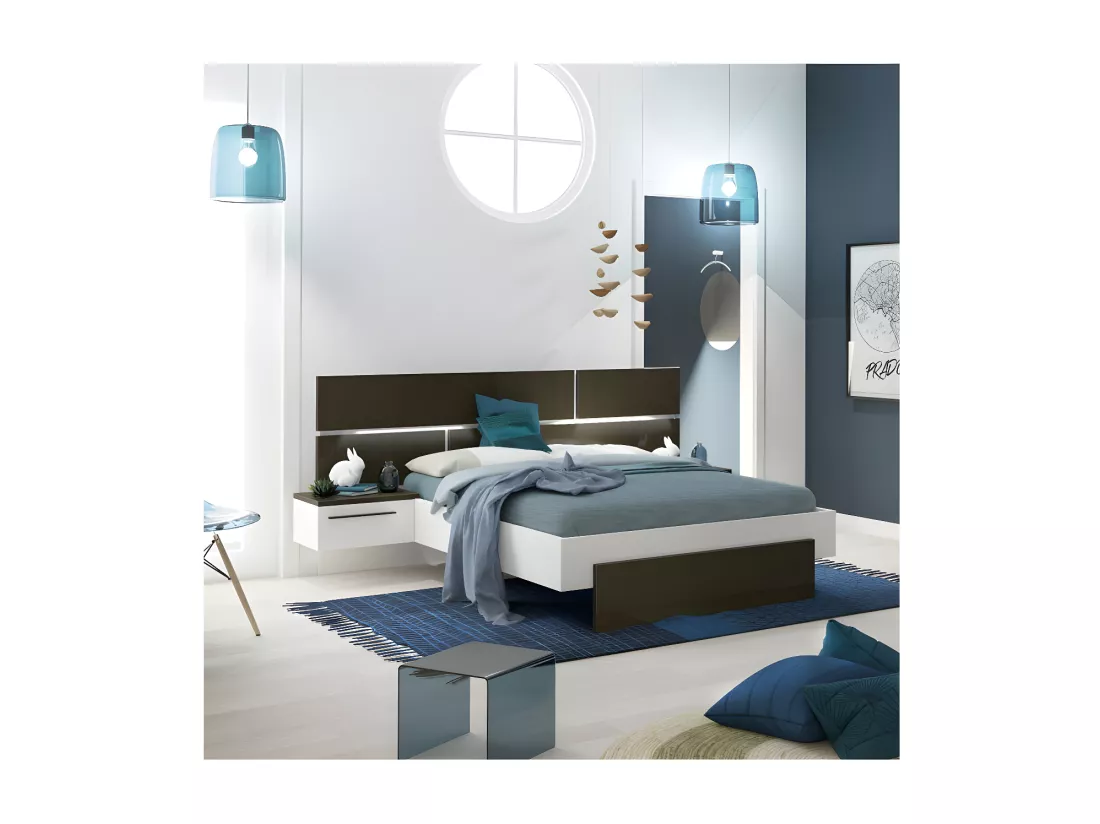 Chambre Adulte Complète Gris Moonstone/Blanc (140*190) - FLORINE n°1