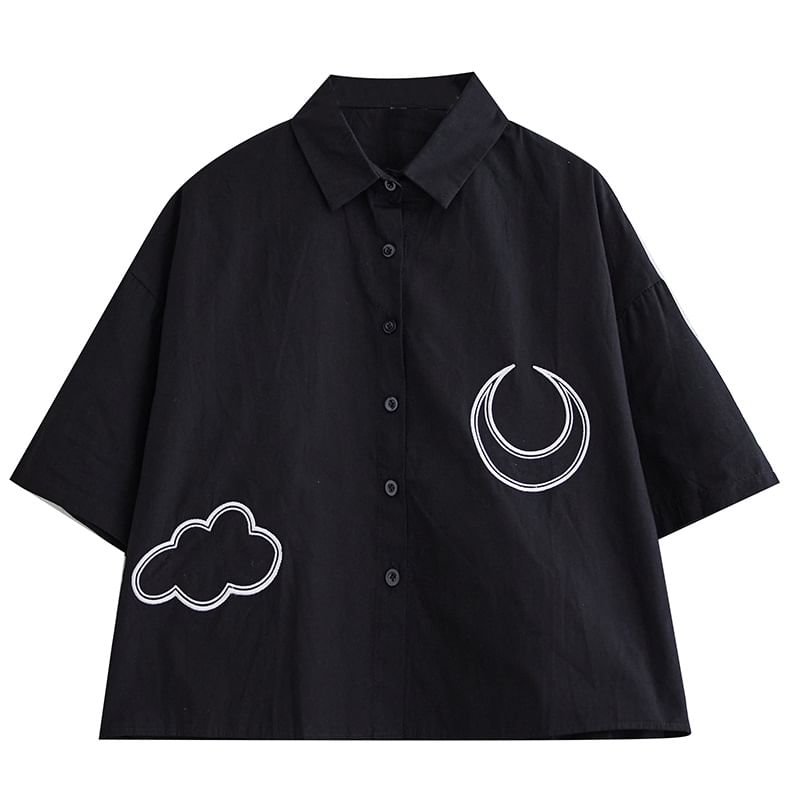Shinobu - Elleboogmouw Kraag Applicatie Shirt