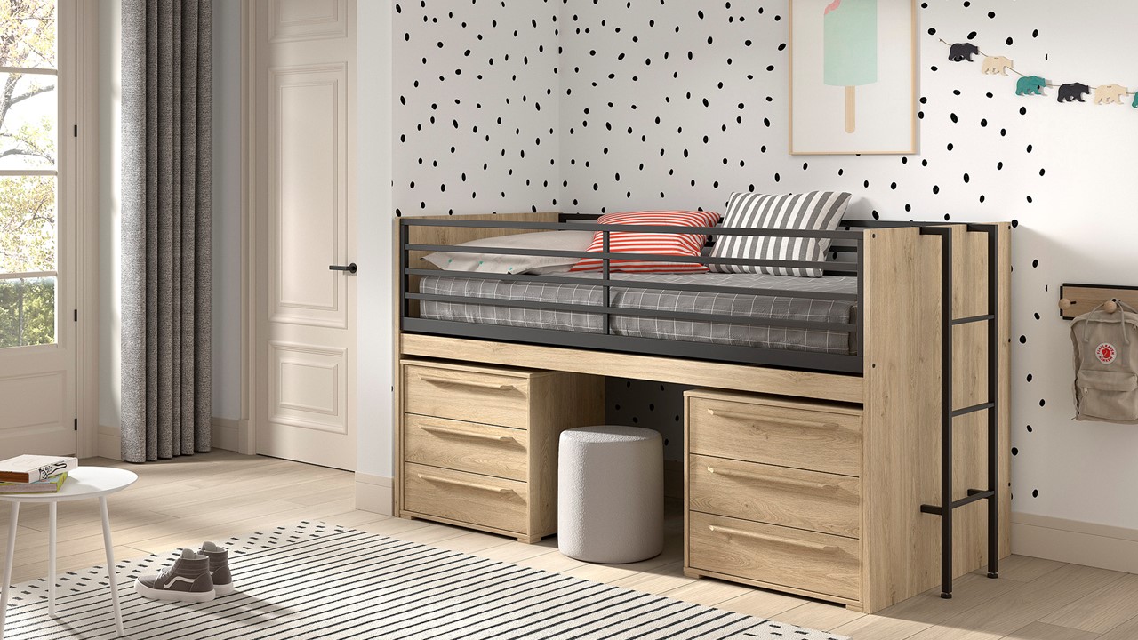 Halfhoogslaper Sam met commode 3 laden eik