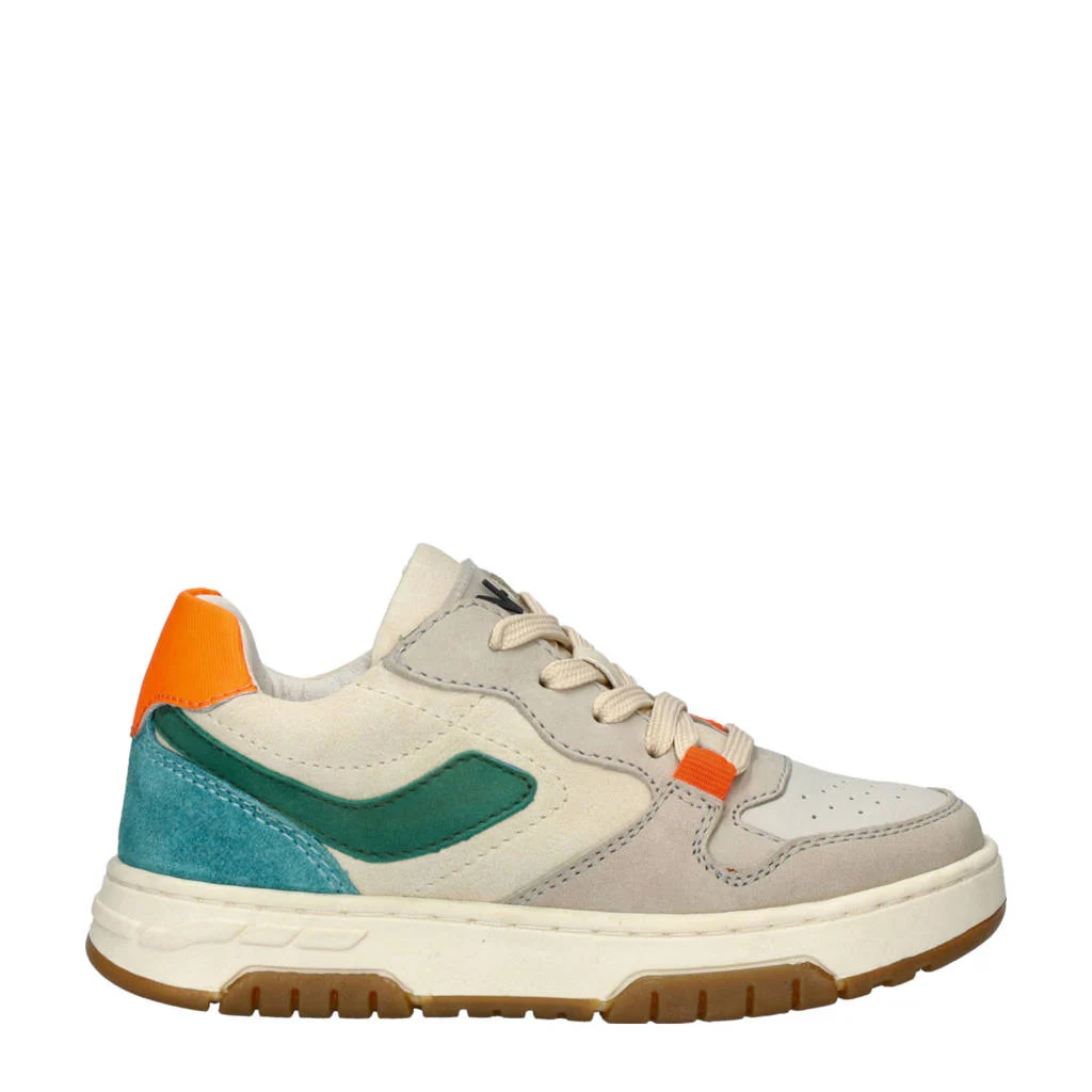 Nelson Kids leren sneakers beige/groen/oranje