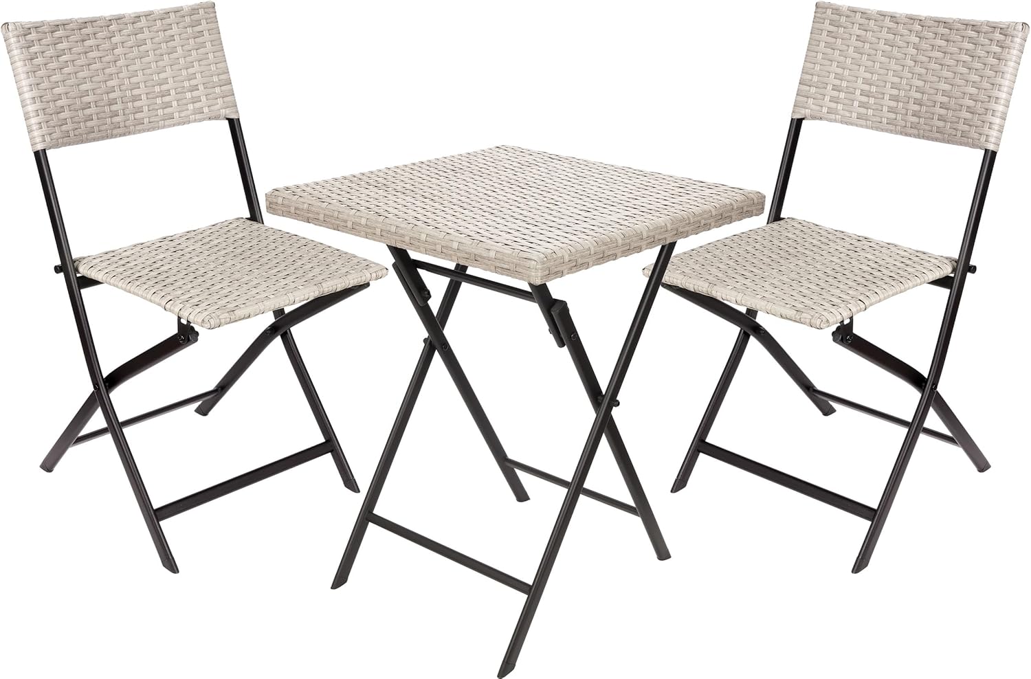 BRUBAKER Balkonset Lugano mit Tisch und 2 Stühlen - Wetterfest klappbar und platzsparend - Polyrattan Balkonmöbel Set - Sitzgruppe für Balkon Terrasse - Bistroset mit Klappstühlen - Grau/Beige