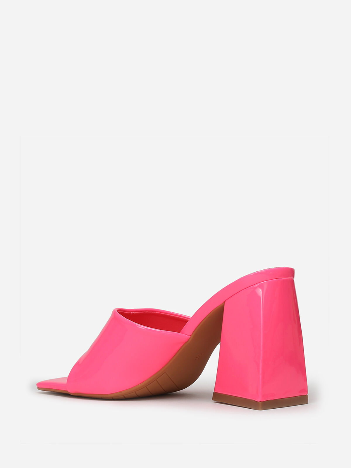Mules vernies fluo à talon en triangle- Fuchsia