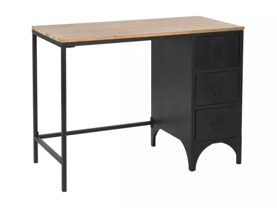 Bureau à piédestal unique Bois de sapin et acier 100x50x76 cm