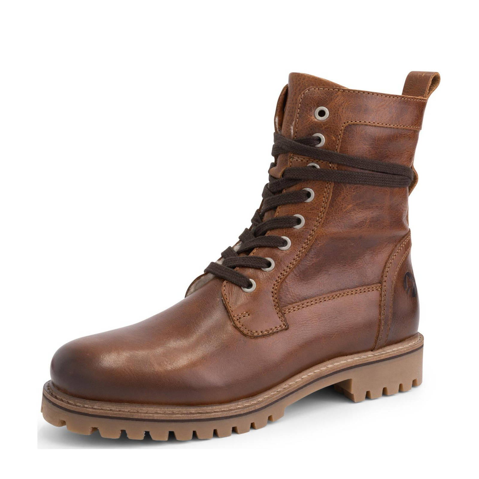 Travelin Kvinlog Men  leren veterboots cognac