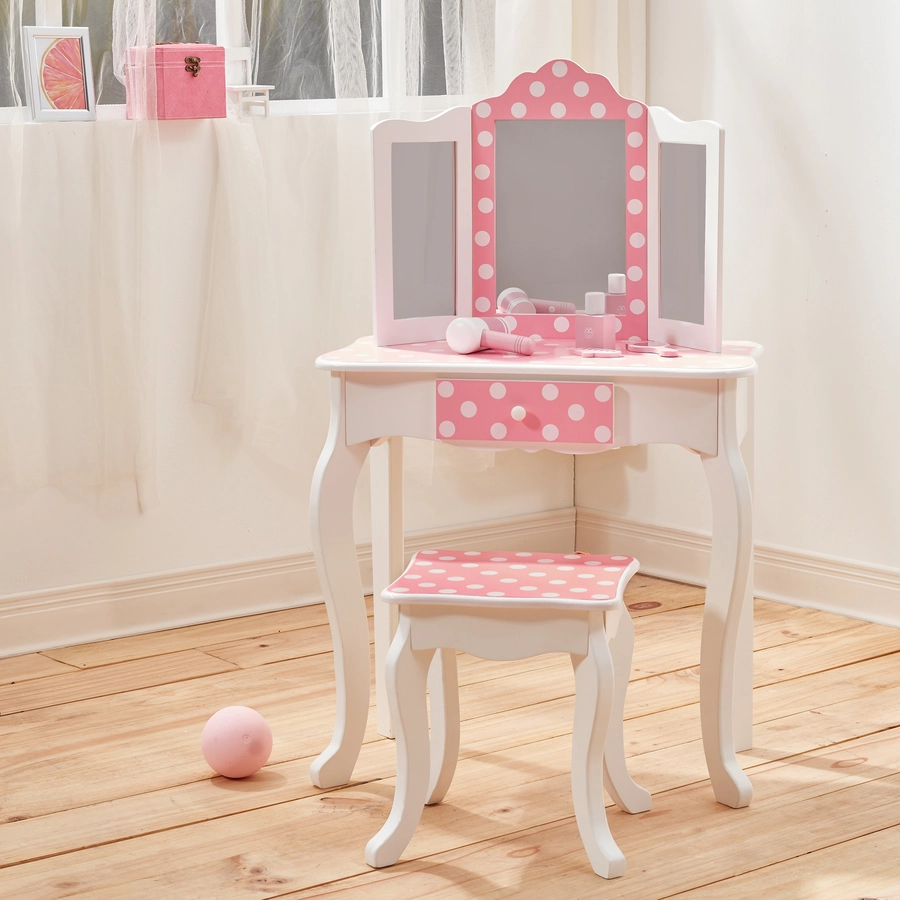 Teamson Kids Schminktisch mit Hocker, Dots