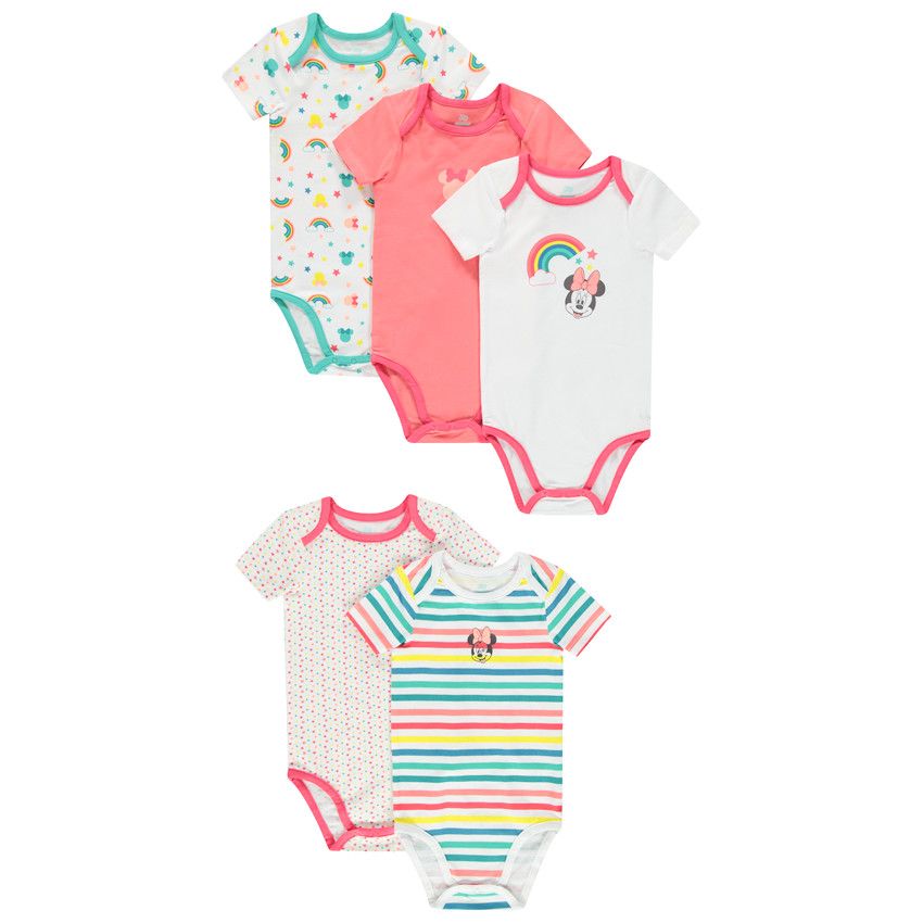 Lot de 5 bodies manches courtes print Minnie Disney - Blanc