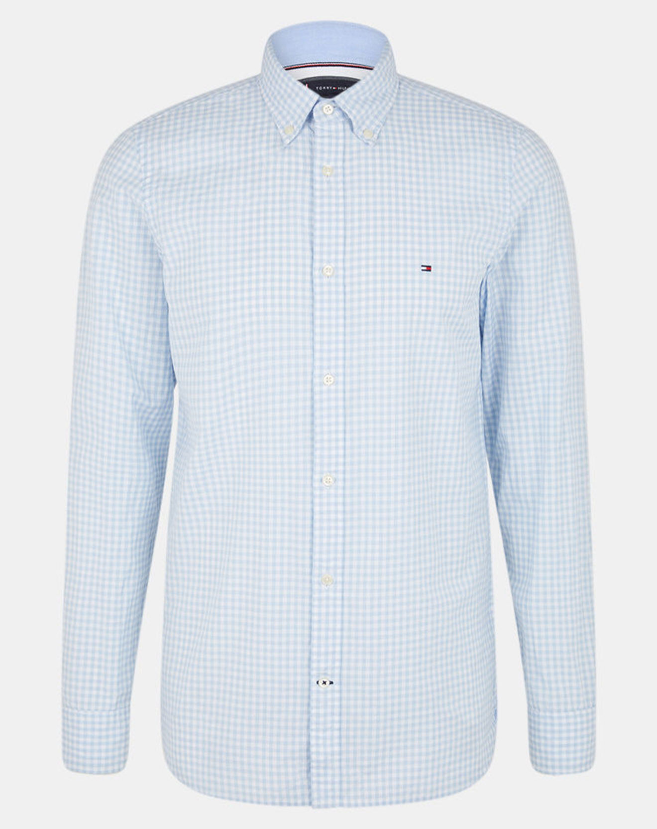 Tommy Hilfiger Chemise Slim 100% Coton Bio Gingham à carreaux bleu ciel/blanc