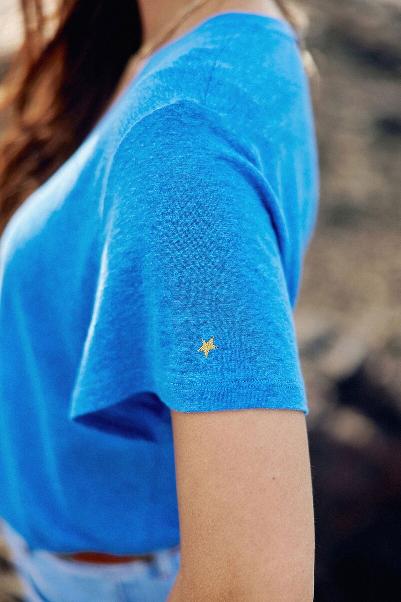 LA PETITE ETOILE<br>Camiseta com decote em V em linho e viscose, THANA