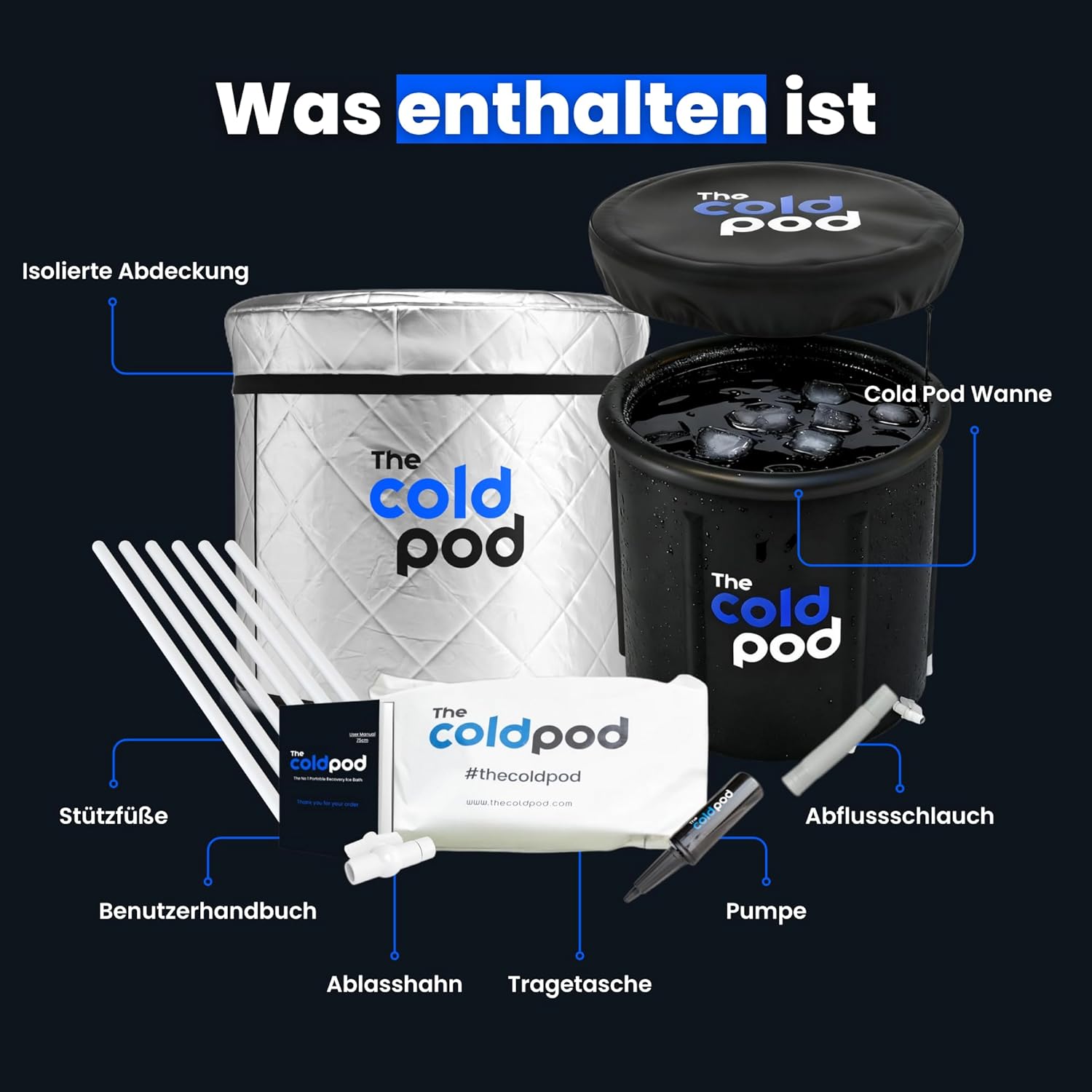 Eisbad Tonne für Athleten mit Abdeckung,tragbares Ice Bath tub für Kryotherapie, The Cold Pod Faltbare Aufblasbare badewanne für den Innen- und Außenbereich Erwachsene (75cm Eisbad Bundle)