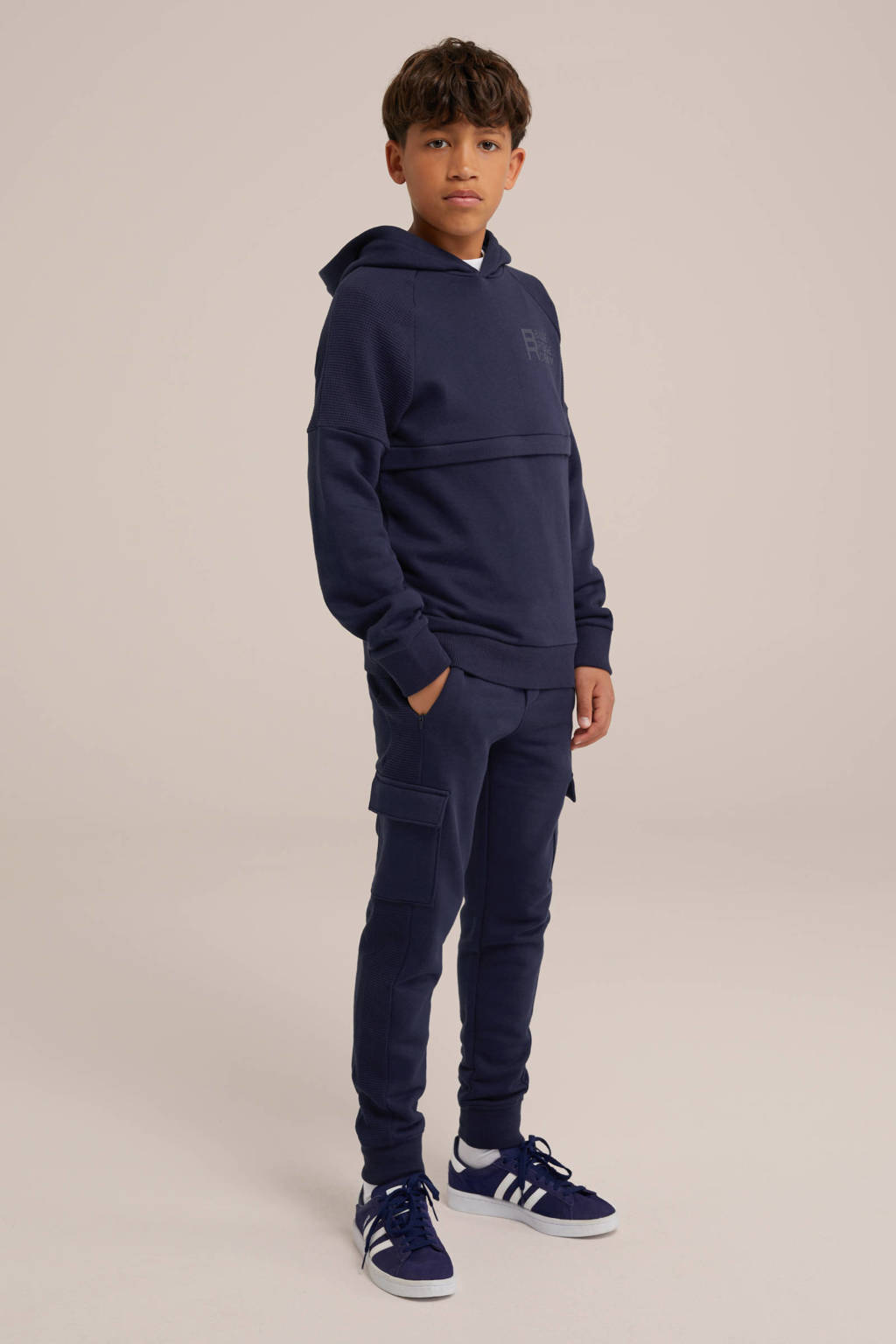 WE Fashion slim fit cargobroek donkerblauw