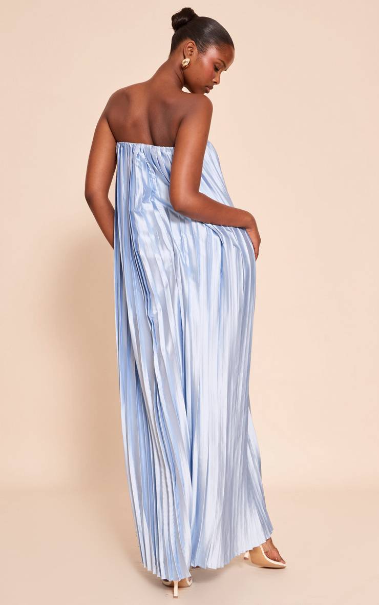 Bleu Clair Robe Longue Bustier Plissée En Satin