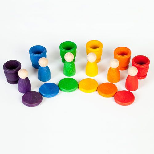 Grapat houten nins® poppetjes met bakjes en schijfjes 15-101