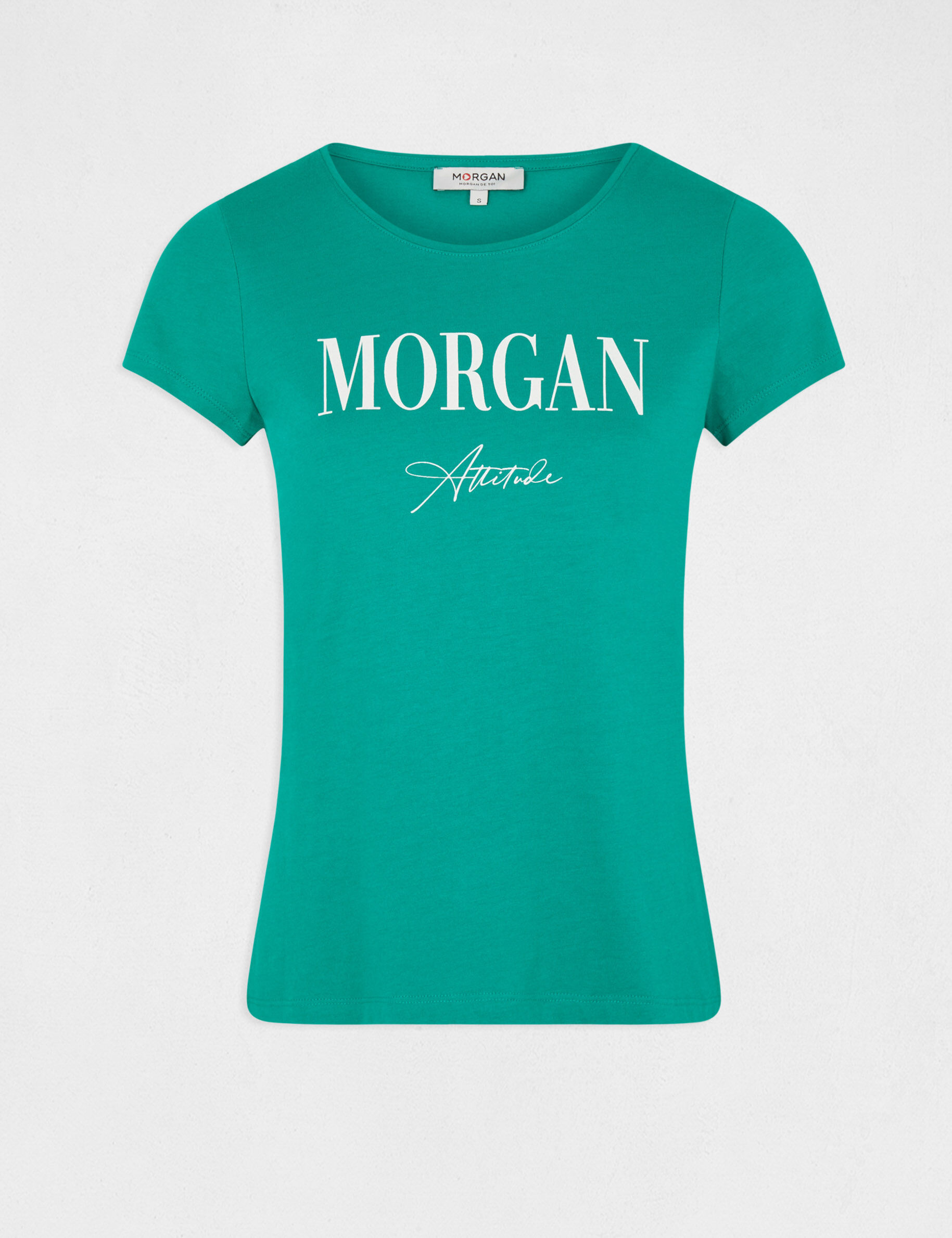 T-shirt manches courtes à inscription vert moyen femme - vert_moyen