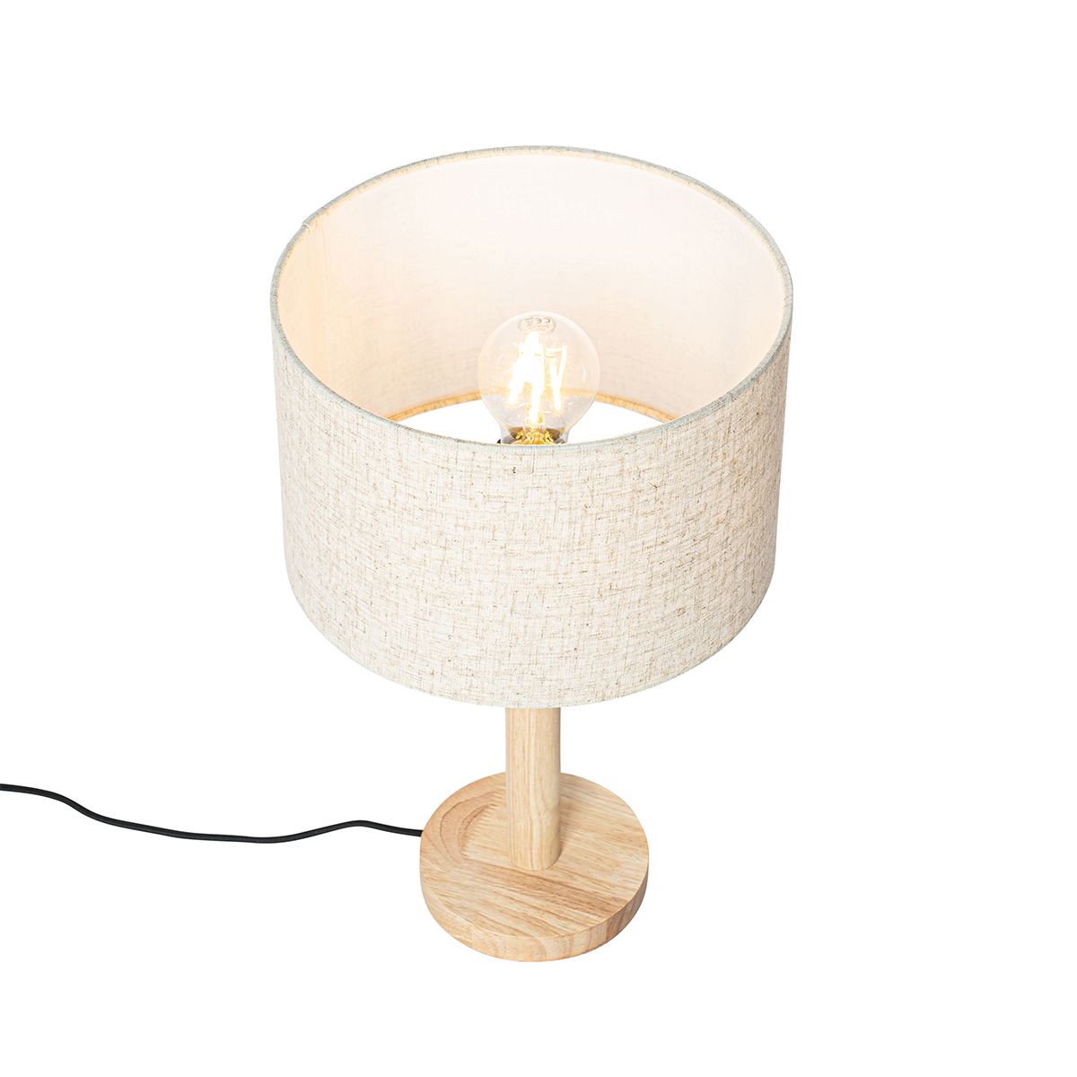 Landelijke tafellamp hout met linnen kap beige 25 cm - Mels