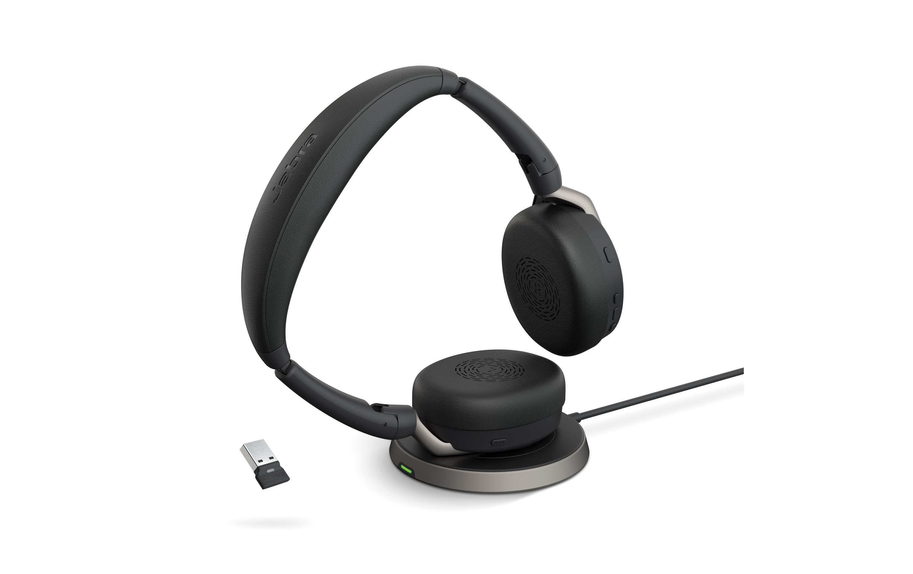 Headset Evolve2 65 Flex Duo MS, USB-A, inkl. Ladestation<br>Ultrakompaktes professionelles Headset für unterwegs mit der besten aktiven Geräuschunterdrückung seiner Klasse