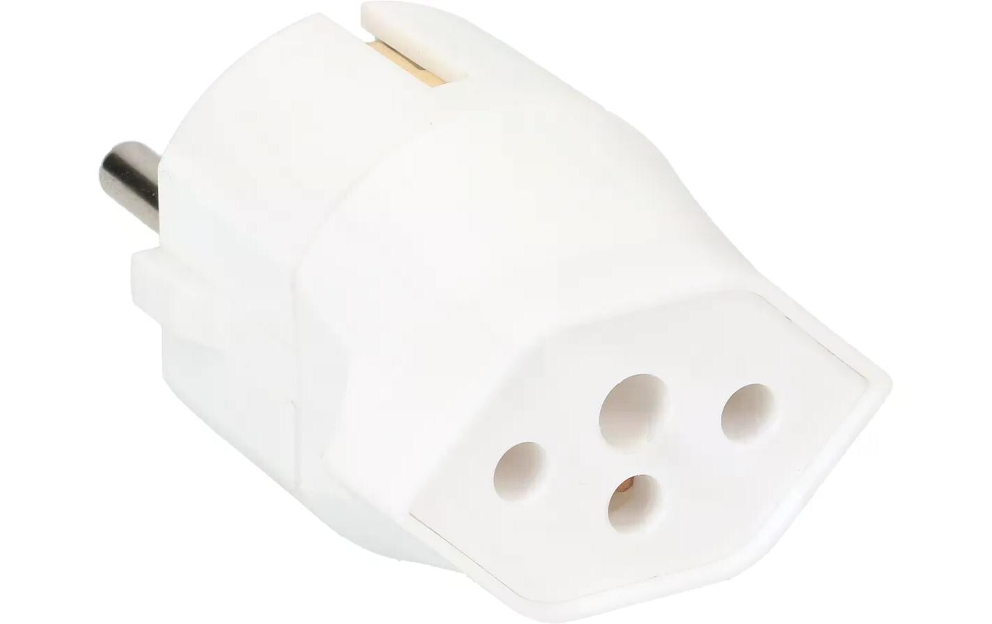 Fixadapter Schuko auf T13, WeissÜbergangsstecker zur Nutzung von 3-poligen Geräten mit Schweizer-Stecker in Ländern mit Schuko-Steckern